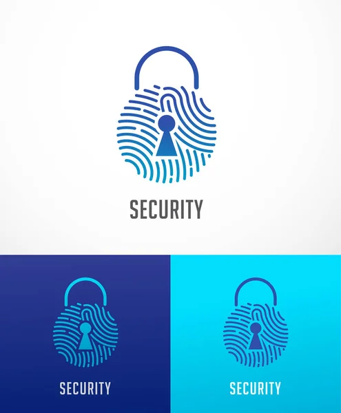 Logo de escaneo de huellas digitales, privacidad, icono de bloqueo, seguridad cibernética, información de identidad y protección de la red. Icono del vector — Archivo Imágenes Vectoriales
