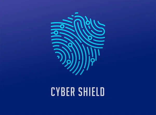 Logo de escaneo de huellas digitales, privacidad, icono de escudo, seguridad cibernética, información de identidad y protección de la red. Icono del vector — Vector de stock
