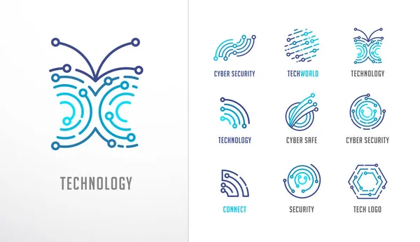 Verzameling logo's. Technologie, biotechnologie, hightech, fintech iconen en symbolen — Stockvector