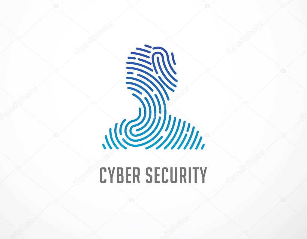 Fingerprint scan logo, privacy, cyber security, person head, identity information and network protection. Vector icon