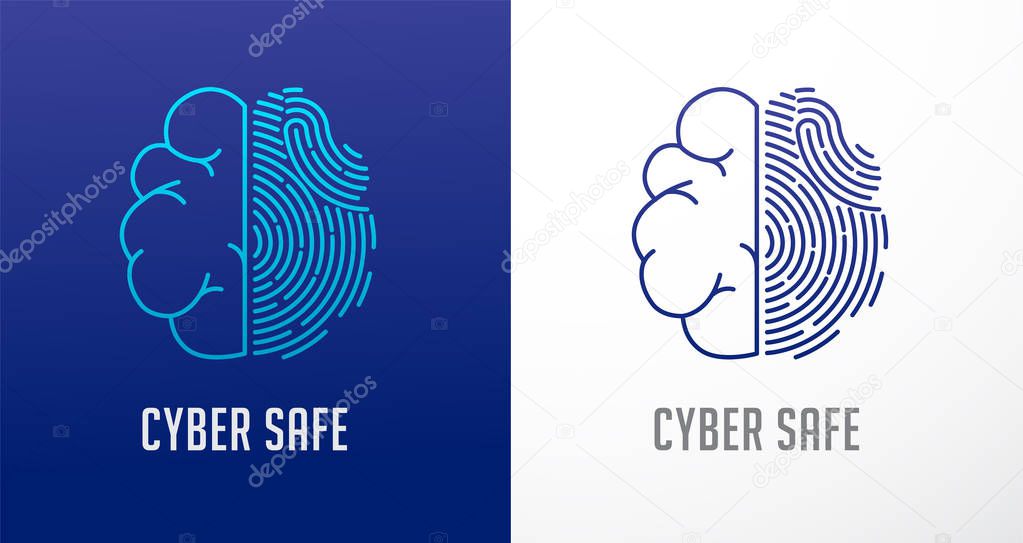 Fingerprint scan logo, privacy, human brain icon, cyber security ,identity information and network protection. Vector icon design