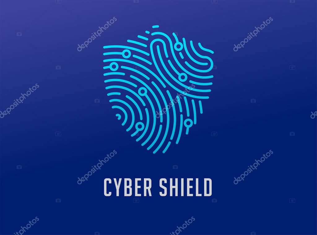 Fingerprint scan logo, privacy, shield icon, cyber security ,identity information and network protection. Vector icon design