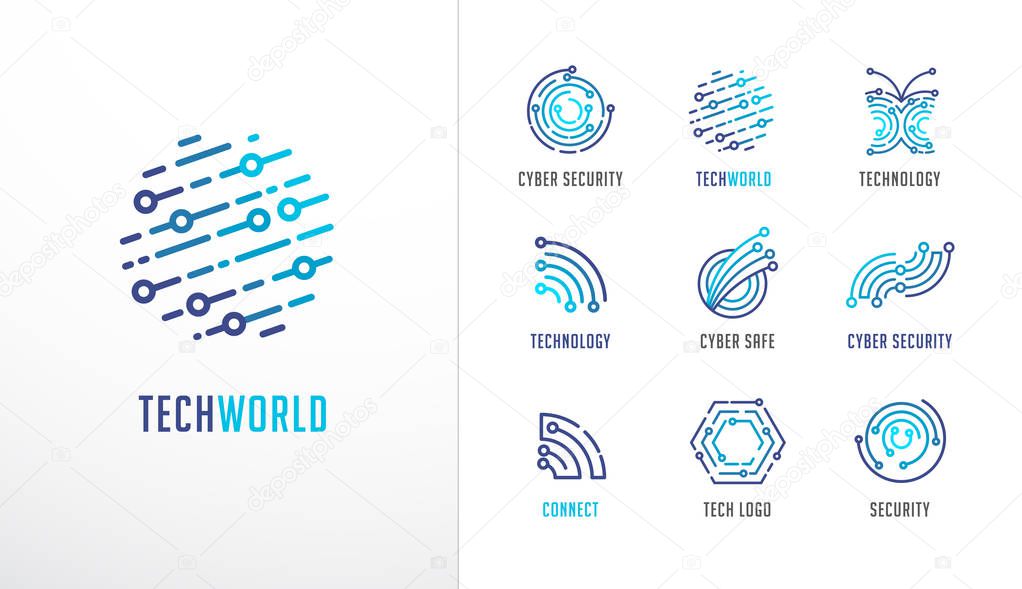 Collection of logos. Technology, biotechnology, high tech, fintech icons and symbols set