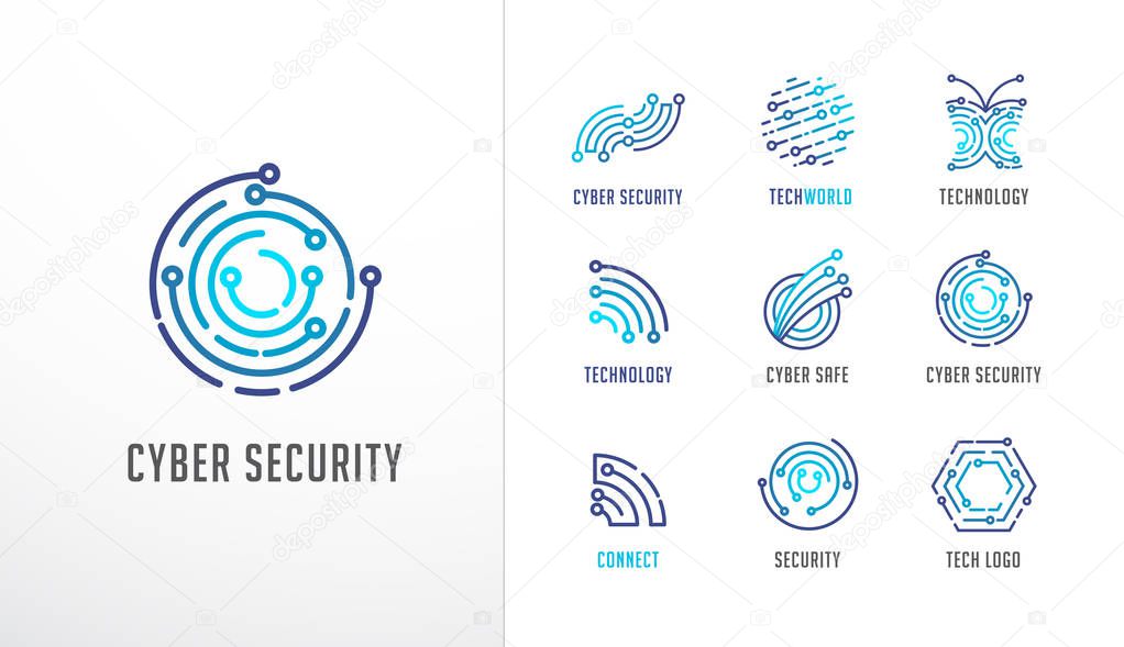 Collection of logos. Technology, biotechnology, high tech, fintech icons and symbols set