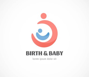 Doğum, hamile, aile ve bebek bakım logosu ve sembolü. Vektör tasarımı