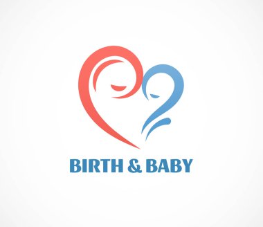 Doğum, hamile, aile ve bebek bakım logosu ve sembolü. Vektör tasarımı