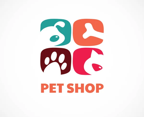 Pet shop, animais clínica veterinária, cão e gato logotipo, símbolo. Desenho e ilustração do vetor — Vetor de Stock