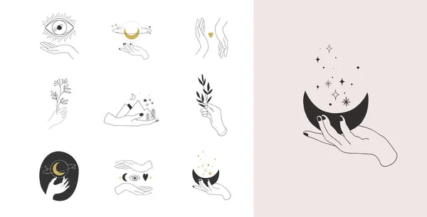 Collection de beaux logos de style dessinés à la main et d'icônes de mains. Mode, soins de la peau et concept de mariage illustrations. — Image vectorielle