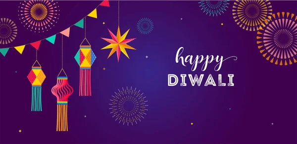 Happy Diwali Hindu festival banner, greeting card. Burning diya illustration, background for light festival of India