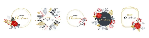Logotipos de Feliz Natal, desenhados à mão elegantes, delicados monogramas isolados sobre fundo branco. Coleção de vetores desenhados à mão —  Vetores de Stock