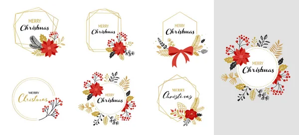 Merry Christmas logos, hand drawn elegant, delicate monograms isolated on white background. Hand drawn vector collection — Stock Vector