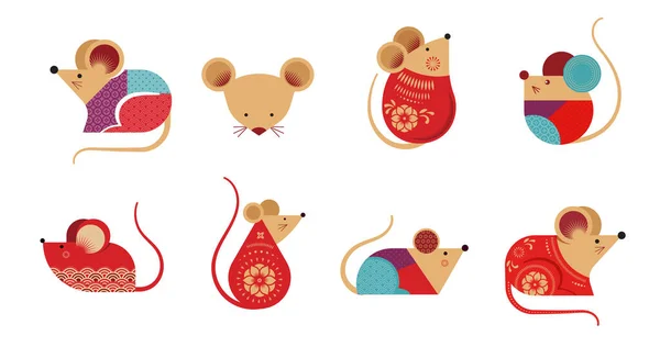 Feliz design de ano novo chinês. 2020 Zodíaco de ratos. Bonito desenho animado do mouse. Ilustração de vetores e banner —  Vetores de Stock