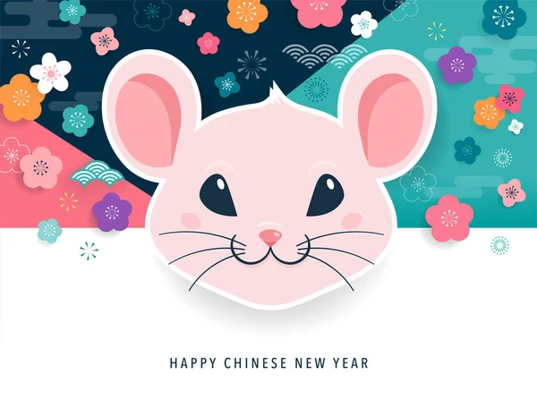 Feliz design de ano novo chinês. 2020 Zodíaco de ratos. Bonito desenho animado do mouse. Ilustração de vetores e banner —  Vetores de Stock