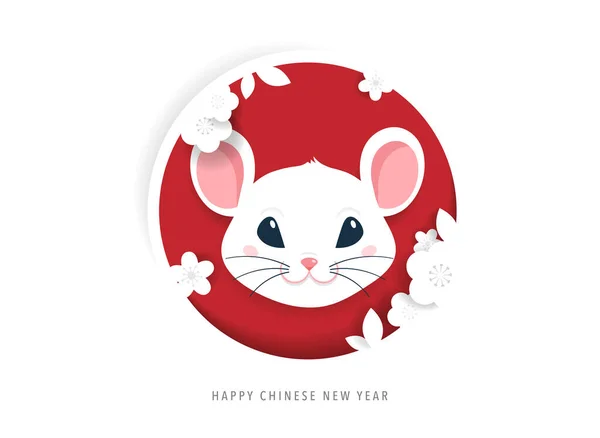 Šťastný čínský novoroční design. 2020 Krysí zvěrokruh. Roztomilá kreslená myš. Vektorová ilustrace a nápis — Stockový vektor