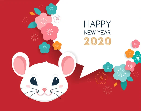 Счастливый китайский новогодний дизайн. 2020 год зодиака. Симпатичный мультик-мышь. Векторная иллюстрация и баннер — стоковый вектор