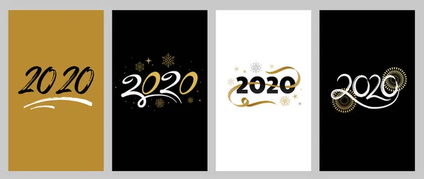 2020 Yeni Yıl 'ınız kutlu olsun. Beyaz arka planda altın unsurlar ve afişler var. Vektör illüstrasyonu — Stok Vektör