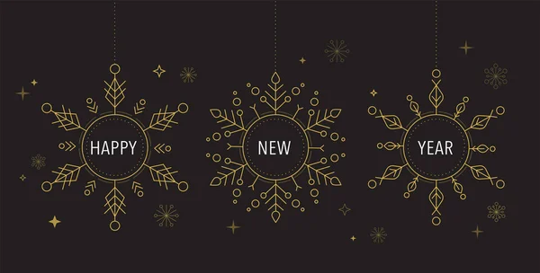 Feliz ano novo, Feliz Natal fundo com design moderno limpo de flocos de neve geométricos — Vetor de Stock