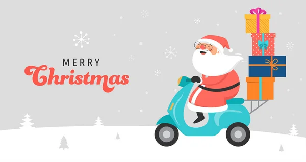 Santa Claus riding on scooter. Delivery christmas gifts concept. Vector illustration — Stock Vector