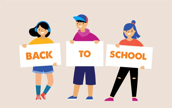 Retour à l'école, concept de diversité pour les enfants - écoliers et écolières de différentes ethnies réunis — Image vectorielle