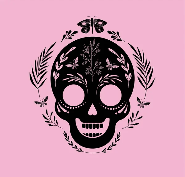 Tag der Toten, Dia de los muertos, Banner mit bunten mexikanischen Blumen. Fiesta, Urlaubsplakat, Party-Flyer, lustige Grußkarte — Stockvektor