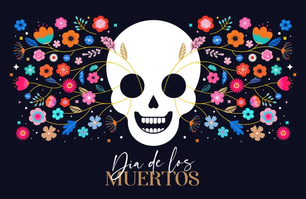 Día de los muertos, Día de los muertos, estandarte con coloridas flores mexicanas. Fiesta, cartel de vacaciones, volante de la fiesta, tarjeta de felicitación divertida — Archivo Imágenes Vectoriales