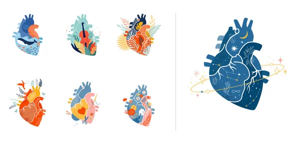 Coleção de coração anatômico design de impressão moderna, obra de arte —  Vetores de Stock