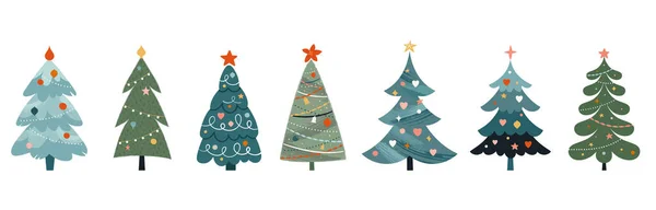 Karácsonyfa kollekció, modern design. Matricák, elemek, Boldog Karácsonyt plakátok, ikonok. Vektorillusztráció — Stock Vector