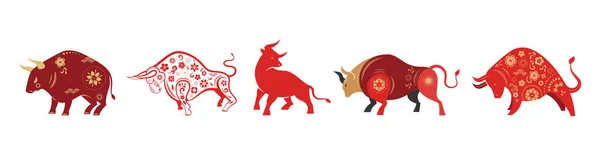 Kinesiska nyår 2021 år av oxen, kinesiska zodiak symbol, säger kinesisk text: Glad kinesisk nyår 2021, år av oxe — Stock vektor