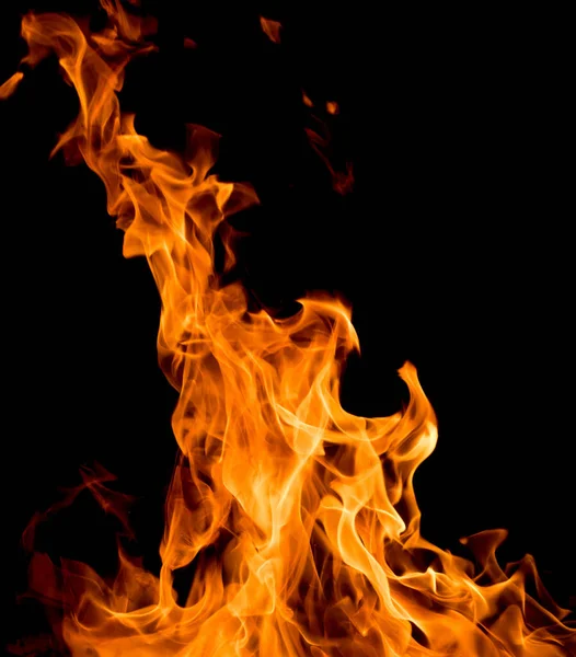 Közelkép Fényes Lángok Tűz Fekete Háttér — Stock Fotó