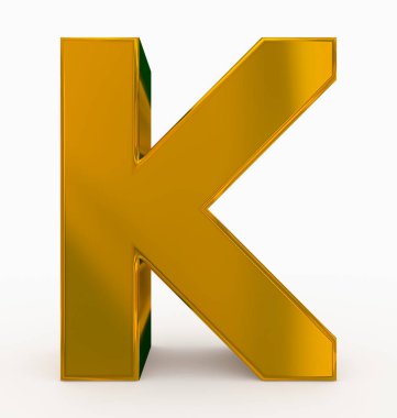 K harfi 3d küp altın beyaz - 3d render izole