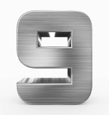 9 numara 3d küp yuvarlak metal beyaz - 3d render izole