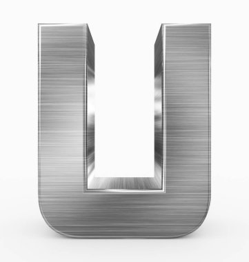 U harfi 3d küp yuvarlak metal beyaz - 3d render izole