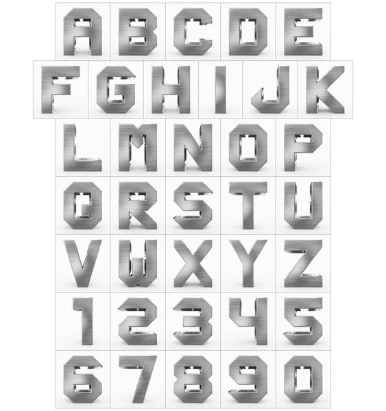 Букви Цифри Кубічний Метал Ізольовані Білому Рендерингу — стокове фото