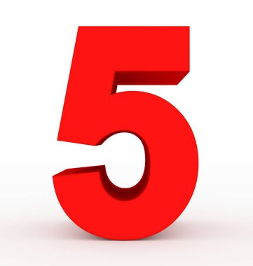 Sayı 5 - 3d işleme beyaz izole 3d temiz kırmızı