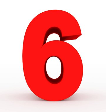 Sayı 6 beyaz - 3d render izole 3d temiz kırmızı
