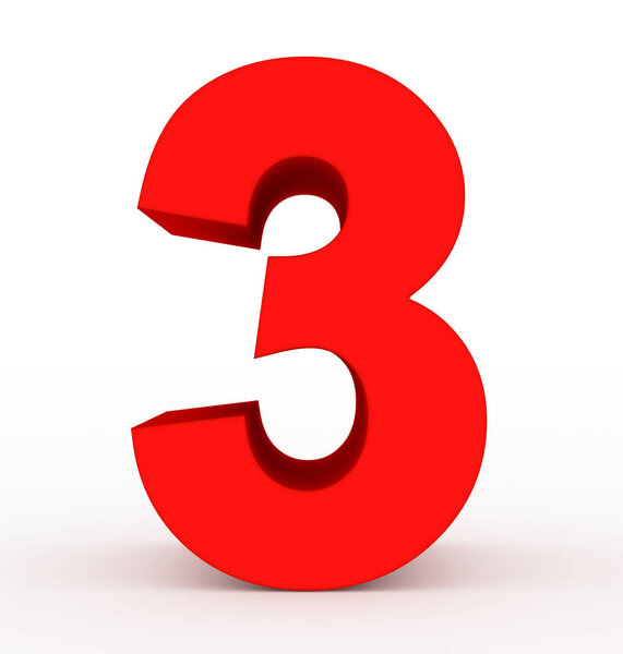 number 3 3d clean red isolated on white - 3d rendering
