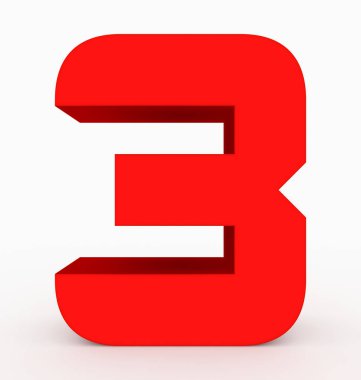 Sayı 3 3d küp yuvarlak kırmızı beyaz - 3d render izole