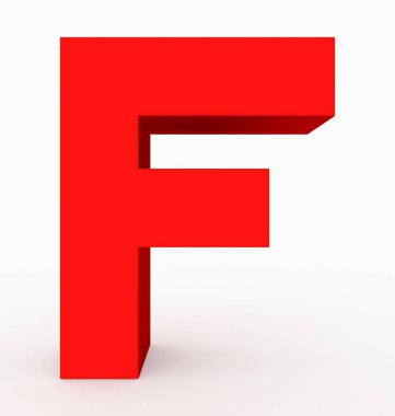 F harfi 3d küp kırmızı beyaz - 3d render izole