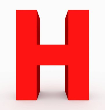 H harfi 3d küp kırmızı beyaz - 3d render izole
