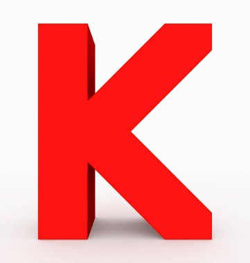 K harfi 3d küp kırmızı beyaz - 3d render izole