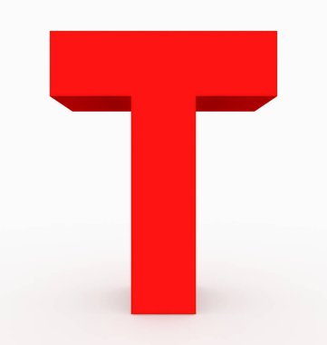 T harfinin 3d küp kırmızı beyaz - 3d render izole