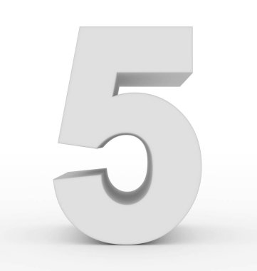 Sayı 5 - 3d işleme beyaz izole 3d temiz beyaz