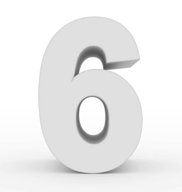 Sayı 6 beyaz - 3d render izole 3d temiz beyaz