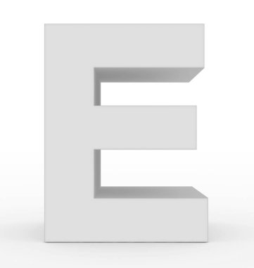 E harfinin 3d temiz beyaz beyaz - 3d render izole