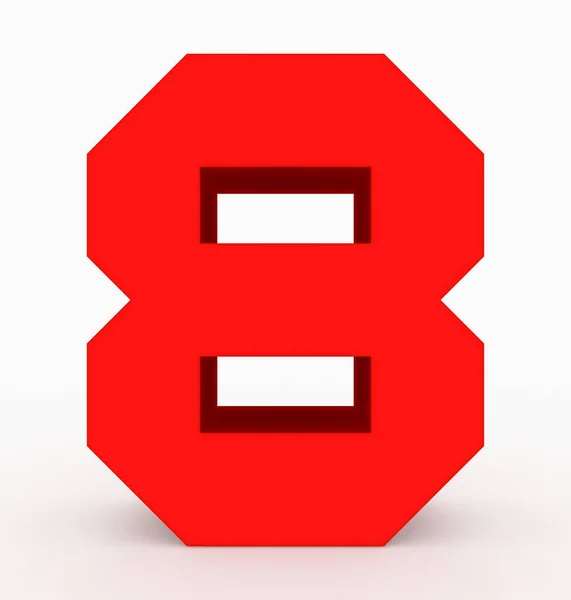 Number Cubic Red Isolated White Rendering — Stock Photo, Image