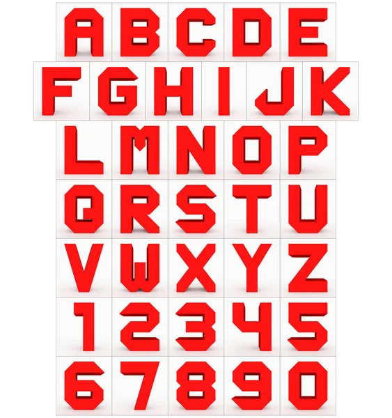 Буквы Цифры Кубический Красный Изолирован Белом Рендеринг — стоковое фото