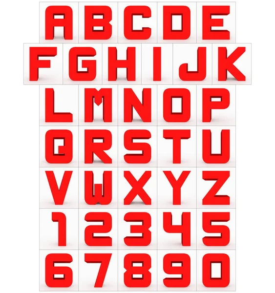 Lettere Numeri Cubico Arrotondato Rosso Isolato Bianco Rendering — Foto Stock