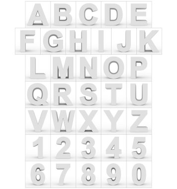 harfler ve sayılar üzerinde beyaz - 3d render 3d beyaz izole