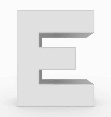 E harfinin 3d küp beyaz beyaz - 3d render izole