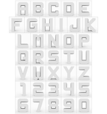 harfler ve sayılar üzerinde beyaz - 3d render 3d küp yuvarlak beyaz izole